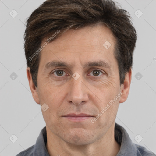 Neutral white adult male with short  brown hair and brown eyes