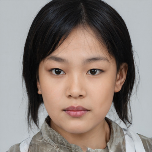 Neutral asian child female with medium  black hair and brown eyes