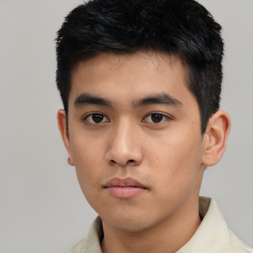 Neutral asian young-adult male with short  black hair and brown eyes