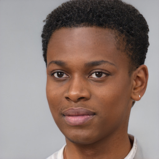 Neutral black young-adult male with short  brown hair and brown eyes