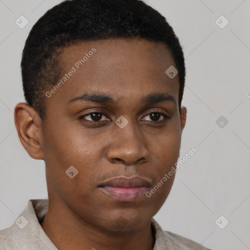 Neutral black young-adult male with short  brown hair and brown eyes