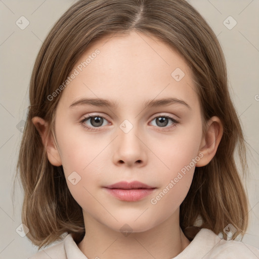 Neutral white child female with medium  brown hair and brown eyes