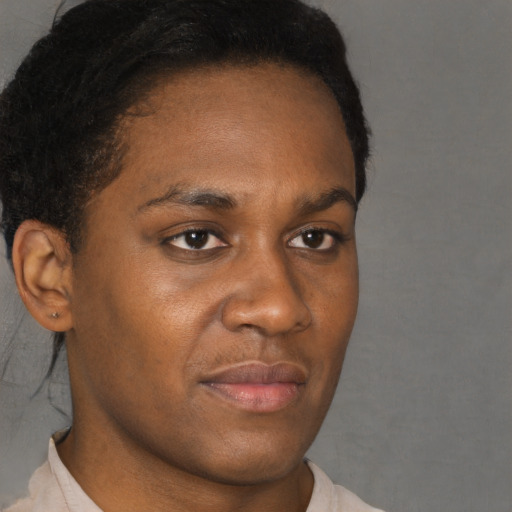 Neutral black young-adult male with short  brown hair and brown eyes