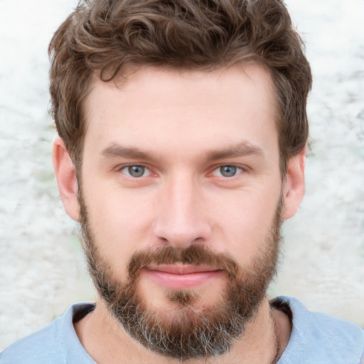 Neutral white young-adult male with short  brown hair and grey eyes