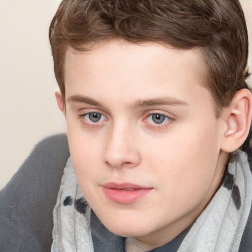 Neutral white child male with short  brown hair and blue eyes