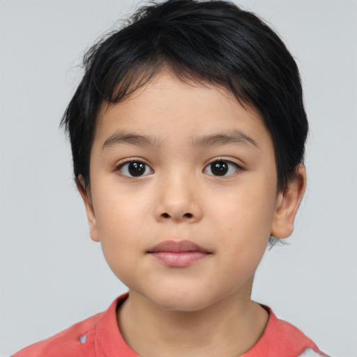 Neutral asian child female with short  brown hair and brown eyes