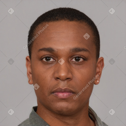 Neutral latino young-adult male with short  brown hair and brown eyes
