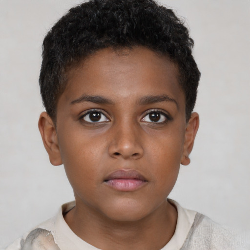 Neutral black child female with short  brown hair and brown eyes