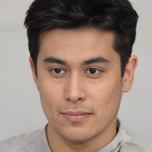 Neutral asian young-adult male with short  brown hair and brown eyes