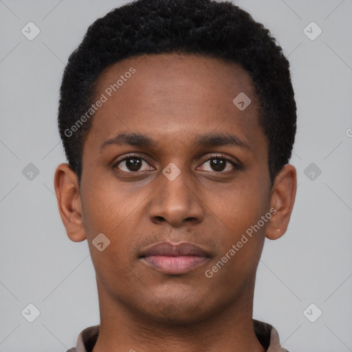 Neutral black young-adult male with short  brown hair and brown eyes
