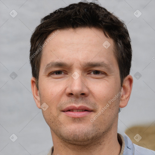 Neutral white adult male with short  brown hair and brown eyes