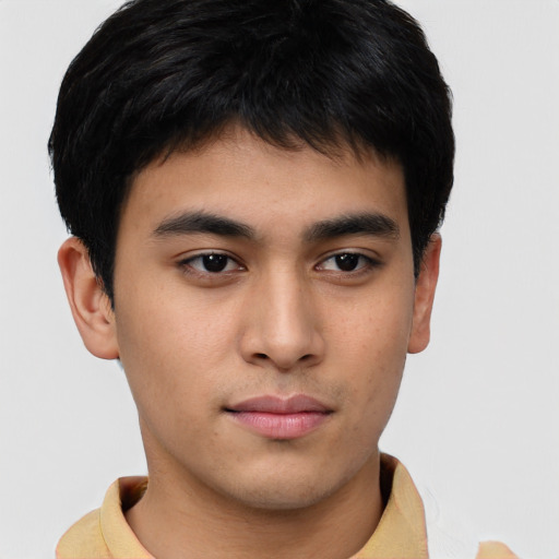 Neutral asian young-adult male with short  brown hair and brown eyes