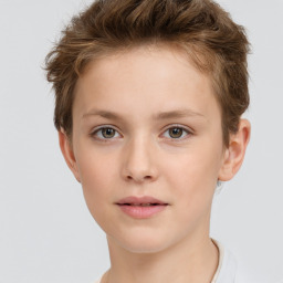 Neutral white child female with short  brown hair and grey eyes