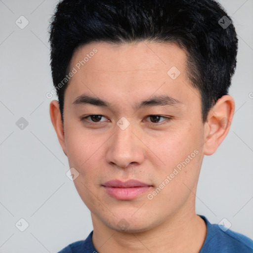 Neutral white young-adult male with short  black hair and brown eyes