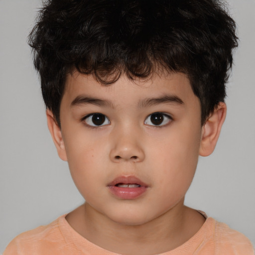 Neutral asian child male with short  brown hair and brown eyes