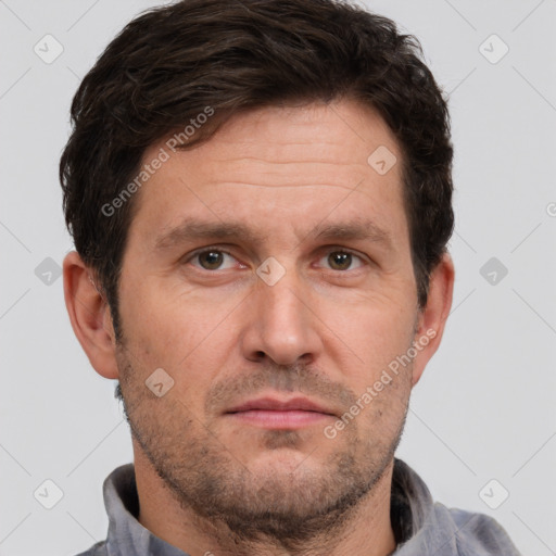 Neutral white adult male with short  brown hair and brown eyes