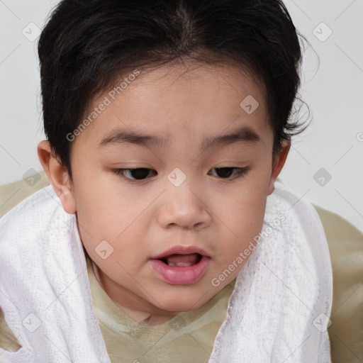 Neutral white child female with short  brown hair and brown eyes