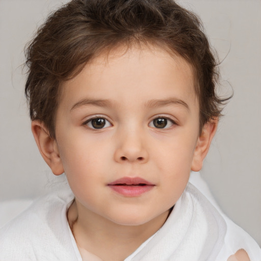 Neutral white child female with short  brown hair and brown eyes