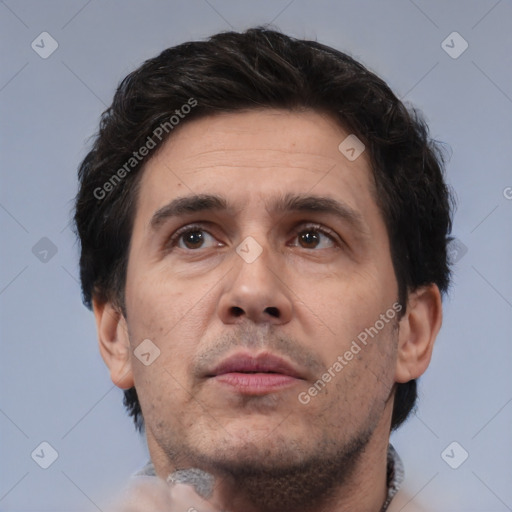 Neutral white adult male with short  brown hair and brown eyes