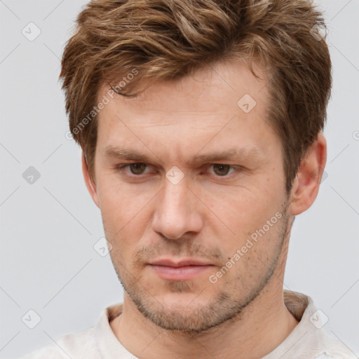 Neutral white adult male with short  brown hair and brown eyes