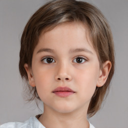 Neutral white child female with medium  brown hair and brown eyes