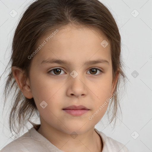 Neutral white child female with medium  brown hair and brown eyes