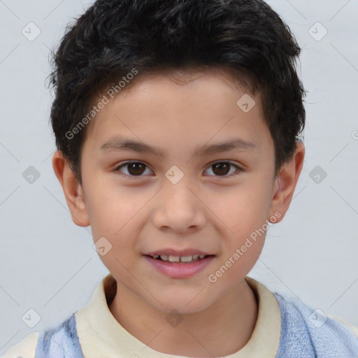 Joyful white child male with short  brown hair and brown eyes