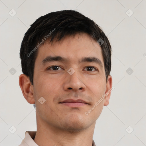 Neutral asian young-adult male with short  brown hair and brown eyes