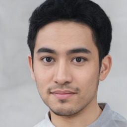 Neutral asian young-adult male with short  black hair and brown eyes