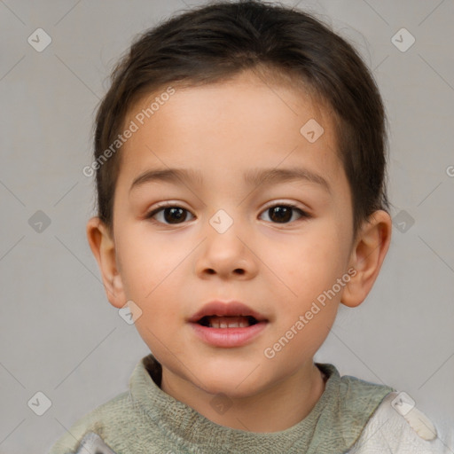 Neutral white child female with short  brown hair and brown eyes