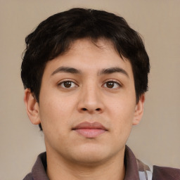 Neutral asian young-adult male with short  brown hair and brown eyes