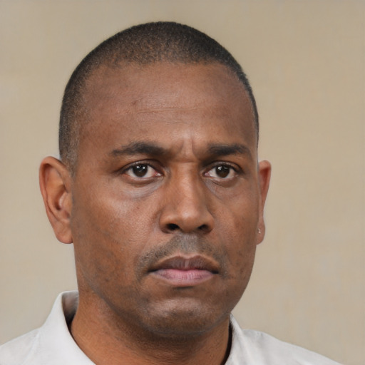 Neutral latino adult male with short  brown hair and brown eyes