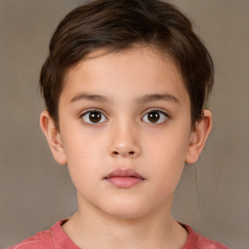 Neutral white child female with short  brown hair and brown eyes