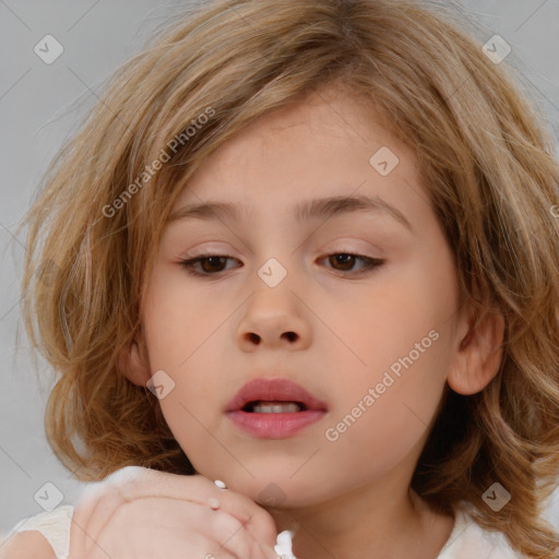 Neutral white child female with medium  brown hair and brown eyes