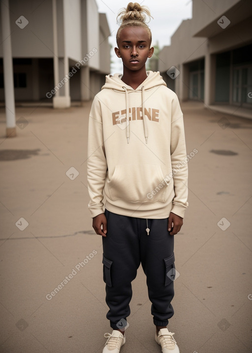 Ethiopian teenager boy with  blonde hair