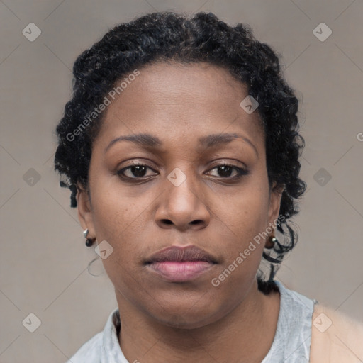 Neutral black young-adult female with short  brown hair and brown eyes