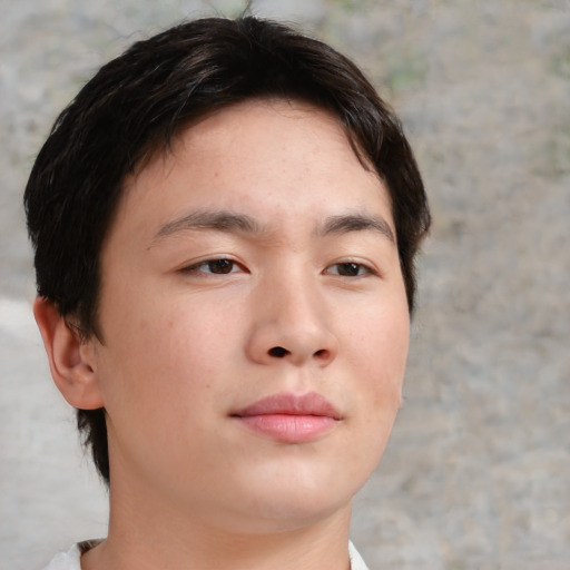 Neutral asian young-adult male with short  brown hair and brown eyes