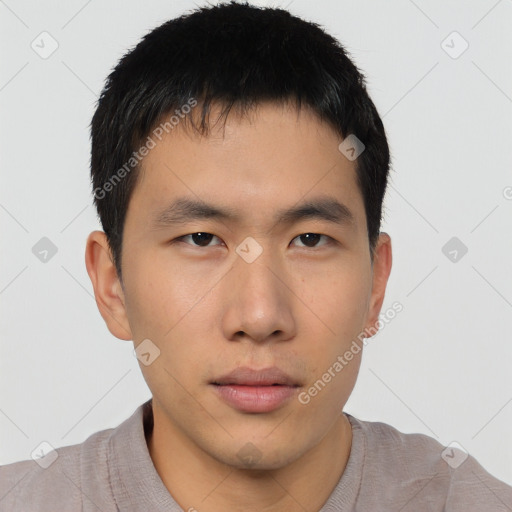 Neutral asian young-adult male with short  brown hair and brown eyes