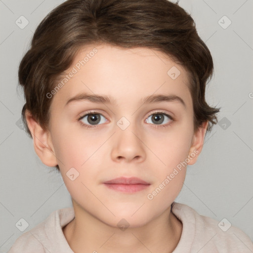 Neutral white child female with short  brown hair and brown eyes