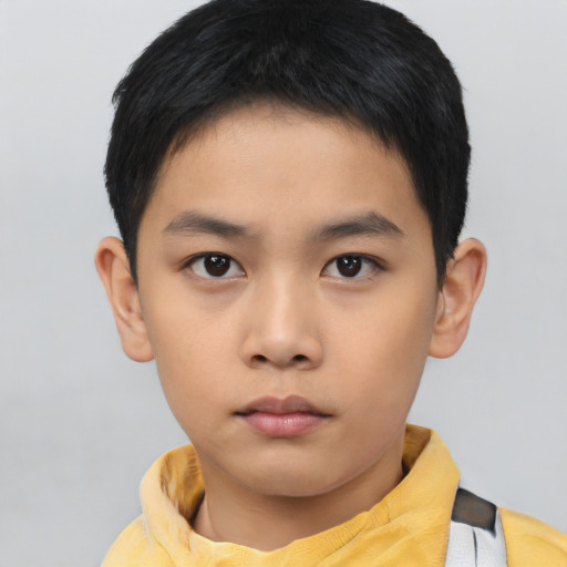 Neutral asian child male with short  brown hair and brown eyes