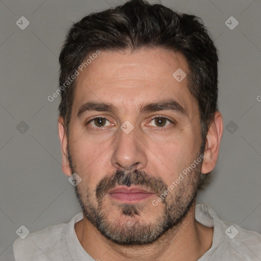 Neutral white adult male with short  brown hair and brown eyes