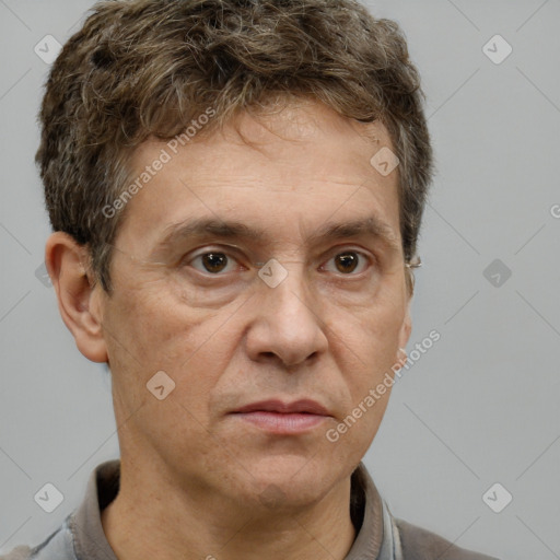 Neutral white adult male with short  brown hair and brown eyes