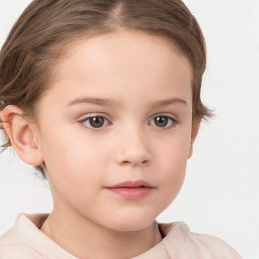 Neutral white child female with short  brown hair and brown eyes