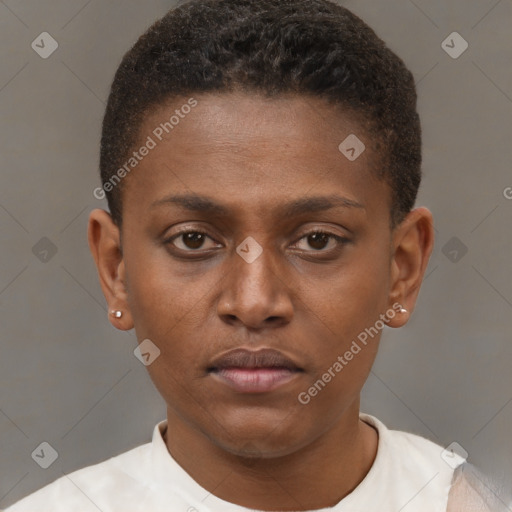 Neutral black young-adult male with short  brown hair and brown eyes