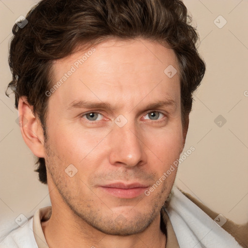 Neutral white adult male with short  brown hair and brown eyes