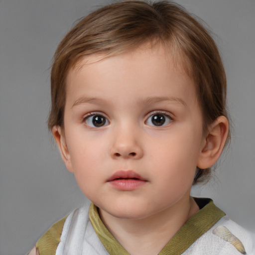 Neutral white child female with medium  brown hair and blue eyes