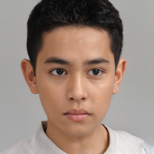 Neutral asian young-adult male with short  brown hair and brown eyes
