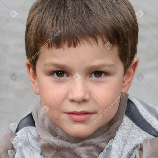 Neutral white child male with short  brown hair and grey eyes