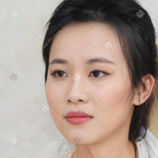 Neutral asian young-adult female with medium  brown hair and brown eyes