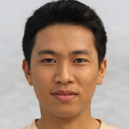 Neutral asian young-adult male with short  black hair and brown eyes